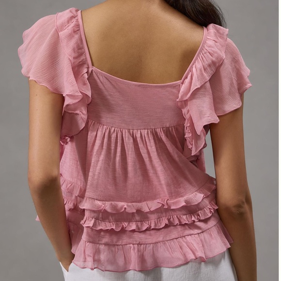NWT Anthropologie Ruffled Flutter-Sleeve Top Size Large - Picture 11 of 12